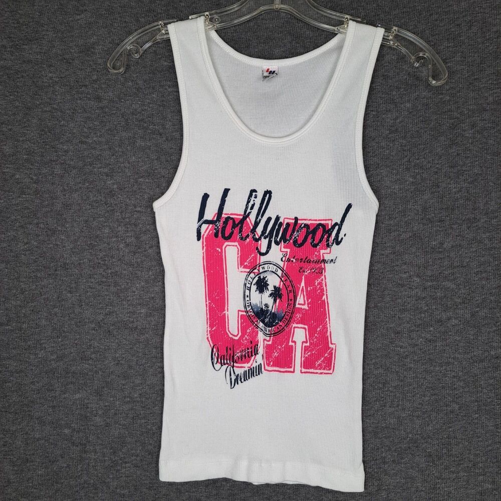 LN Hollywood California Dreamin' White Ribbed Tank Top Large